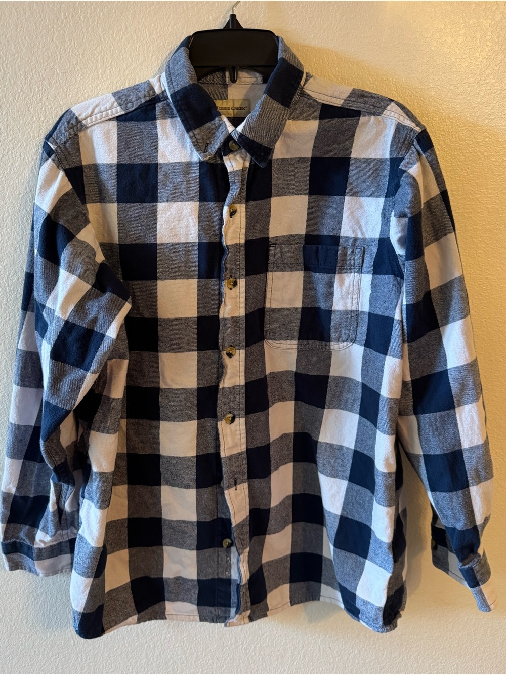 Men's Navy and White Check Button-Up Shirt